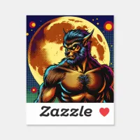 Comic Book Style Werewolf in Front of Full Moon Sticker