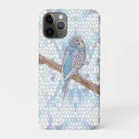 Cute blue budgie on mosaic background   iPhone 11 pro case