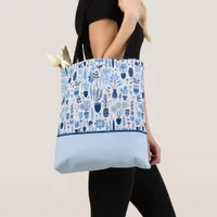 Blue, White, Yellow Container Plants, Color Block Tote Bag