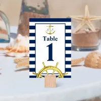 Nautical Navy Blue and Gold Wedding Table Number