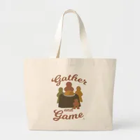 Gather and Game Fun Thanksgiving Cartoon Art Large Tote Bag