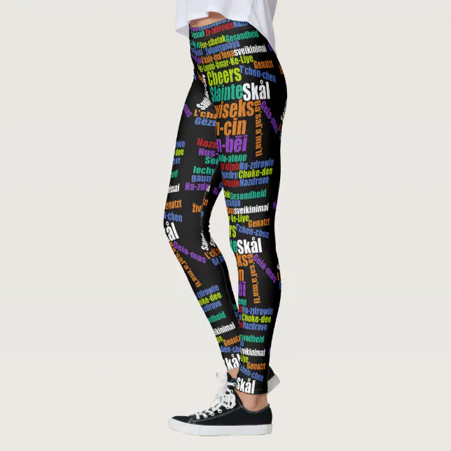 Colorful Cheers Toast in Many Languages Word Cloud Leggings