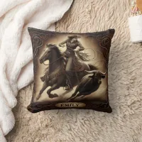 Cowgirl Roping Cattle at the Rodeo Throw Pillow