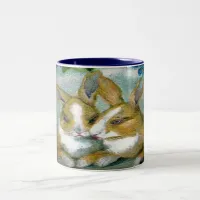 Vintage Easter Bunnies Textured Image, ZSSG Two-Tone Coffee Mug