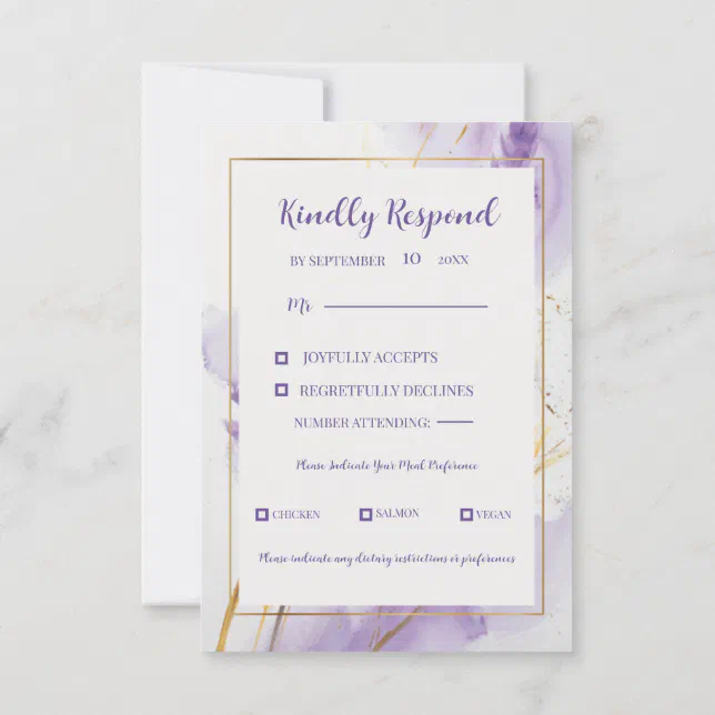 Lavender Golden Watercolor Floral RSVP Card