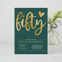 Fifty | Modern Gold & Green 50th Birthday Party Invitation