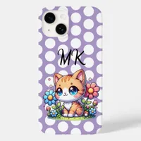 Cute  Orange Kitty Cat in Flowers Personalized Case-Mate iPhone 14 Case