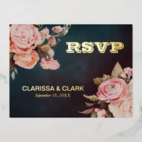 Bold Pink Floral RSVP Foil Wedding Postcard