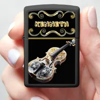 Vibrant Violin with Detailed Tiger Artwork Zippo Lighter