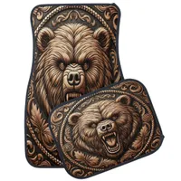 Leather-Like looking Bear Angry Head  Car Floor Mat