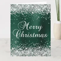 Silver Glitter Pine Green Foil Big Merry Christmas Card