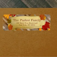 Fall Pumpkins And Foliage On Plaid Thanksgiving Label