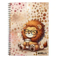 Cute Kawaii Lion with Coffee and Custom Text Notebook