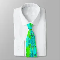 Funky Lime Green Aqua Blue Leaves  Neck Tie