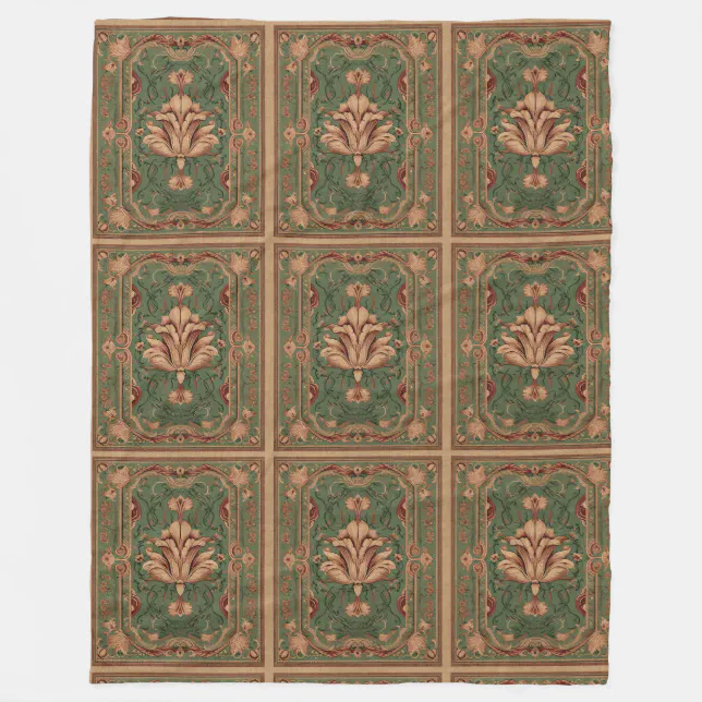 Classic peach flower emerald green ornaments fleece blanket