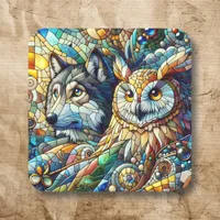 Mosaic Tile Wolf and Owl  Square Sticker