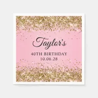 Gold Glitter Pink Ombre 40th Birthday Napkins