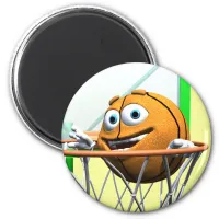 Funny Cartoon Basketball in a Hoop Magnet