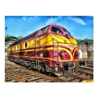 Red and Yellow Steam engine Locomotive Train Art Photo Print