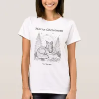 Winter Wildlife Fox Line Art Picture Christmas T-Shirt