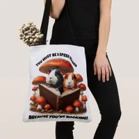 Funny Guinea Pigs Reading Under Red Mushrooms Tote Bag