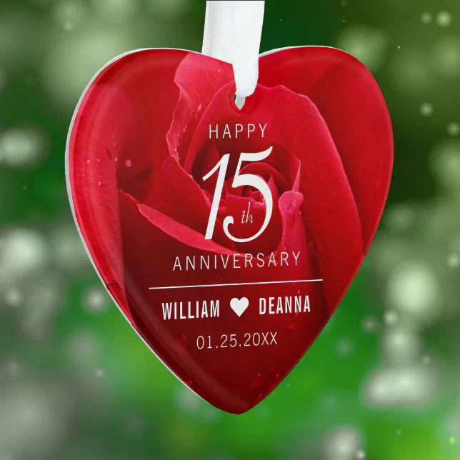 Elegant 15th Rose Wedding Anniversary Ornament