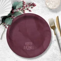 Dreamy Watercolor Abstract Wedding Burgundy ID817 Paper Plates