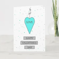 Teal and Gray Whimsical Heart and Bows Valentine's Card