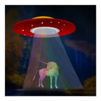 Unicorn Under UFO Rainbow Beam at Night, ZKoA Poster