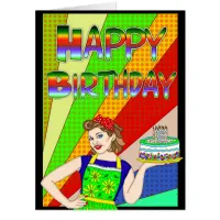 Happy Birthday Pop Art Retro Lady  Card