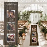 Rustic Wood Love Story Timeline Photo Wedding Outdoor Rug