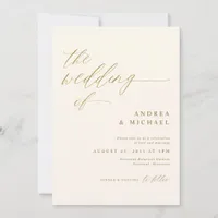 Modern Romantic Wedding Cream and Gold Invitation