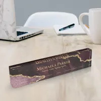 Elegant Professional Burgundy Gold Agate Geode  Desk Name Plate