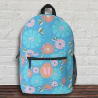 Monogrammed Vibrant Folk Art Floral Pattern Printed Backpack