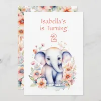 Cute Baby Elephant Girl's Birthday Party  Invitation