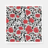 Pretty Floral Pattern in Red, Black and White Napkins