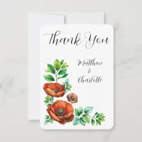 Sublime Watercolor Red Poppies in Vintage Style Thank You Card