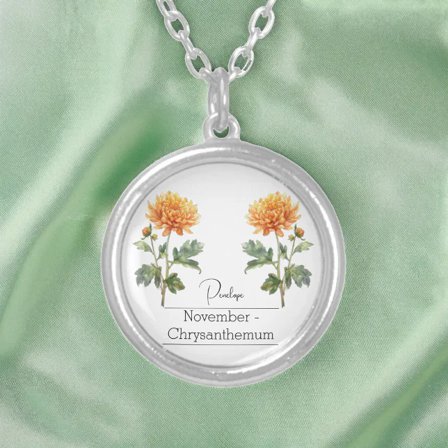 Birth Month Flower November Chrysanthemum Silver Plated Necklace