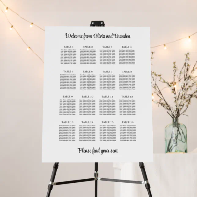 Stylish 16 Table Wedding Seating Chart Foam Board