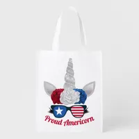 Patriotic Red White Blue Glitter Unicorn | USA Grocery Bag