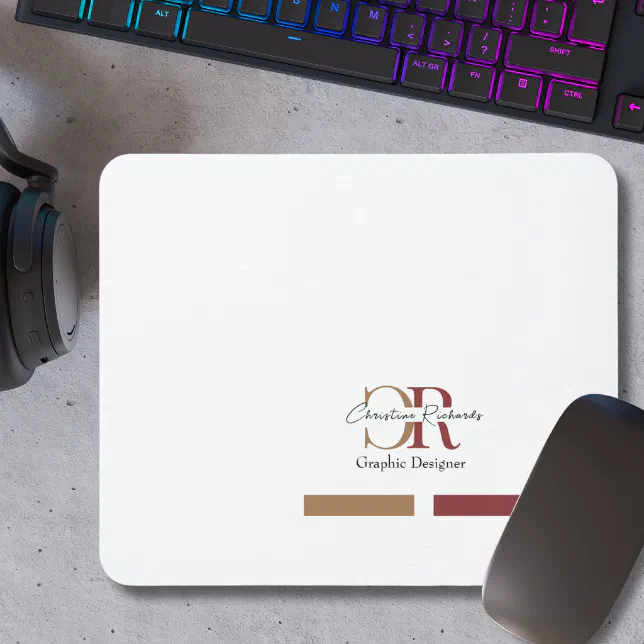 Simple Modern Burgundy Gold Monogram Mouse Pad