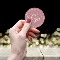 Modern Dusty Rose Joyful Holiday Return Address Classic Round Sticker