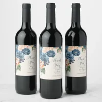 Roses Blue/Peach Wedding Thank You ID584 Wine Label