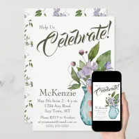 Watercolor Purple Floral Sweet Peas Party Invitation