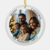 Merry Christmas Personalized Family Photo Name  Ceramic Ornament