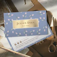 Dusty Blue and Gold Floral Business Cards and Office Supplies