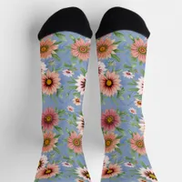 Pretty Blue and Pink Daisy Floral Print Socks