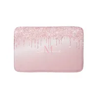 Monogram Metallic Rose Quartz Pink Glitter Drips Bath Mat