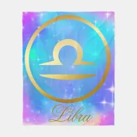 Zodiac Sign Libra Gold on Colorful Background | Fleece Blanket