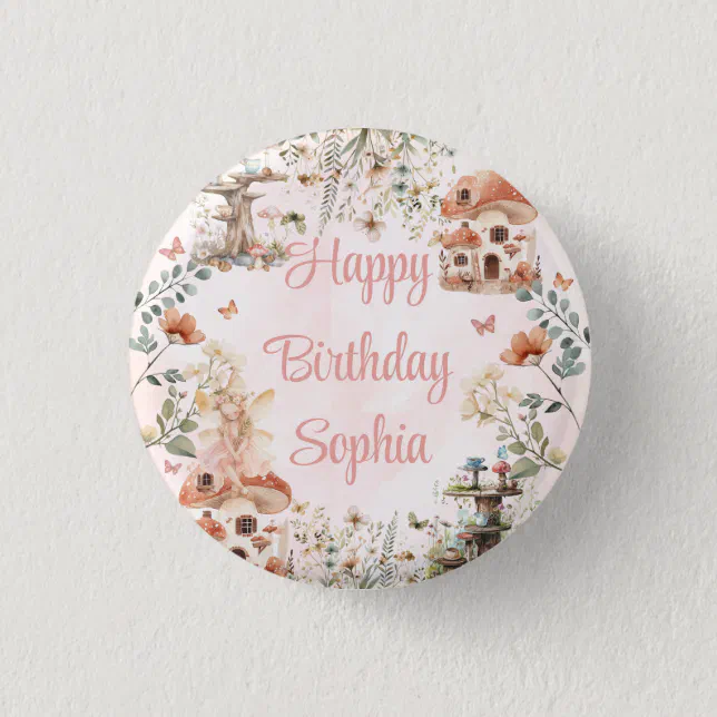 Enchanted Forest Mushroom Girl's 1st Birthday Button